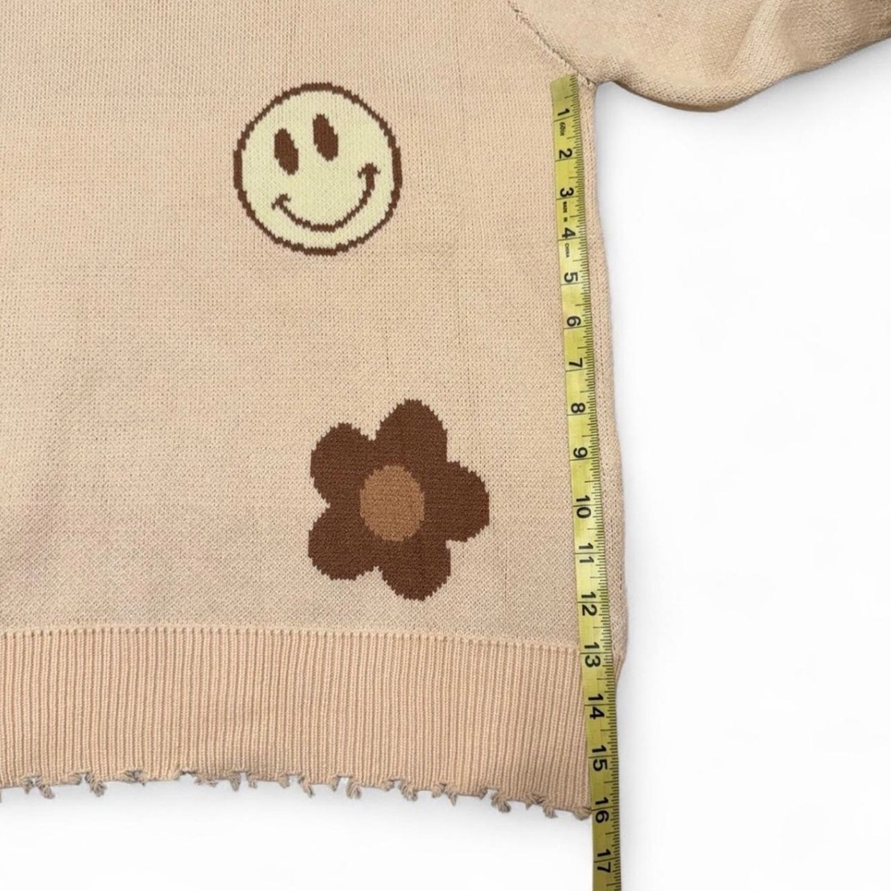 Miss Sparkling Happy Face Boho Sweater Women’s Medium Retro Smiley Twee Brown - Picture 6 of 6